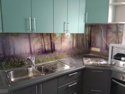 Стеновая панель фото: туманный лес, заказ #ИНУТ-3373, Серая кухня.