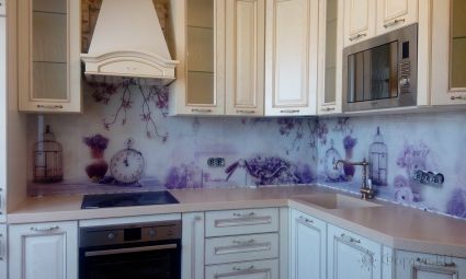 Фартук для кухни фото: винтажный коллаж с цветами, заказ #ИНУТ-936, Белая кухня.