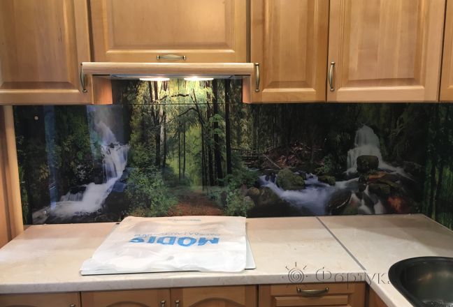 Фартук с фотопечатью фото: водопад в лесу, заказ #КРУТ-263, Коричневая кухня. Изображение 198258