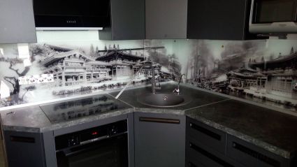 Стеновая панель фото: японский коллаж, заказ #ИНУТ-3319, Серая кухня.