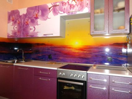 Фартук для кухни фото: закат, заказ #УТ-1190, Белая кухня.