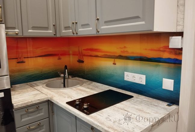 Стеновая панель фото: закат на море, заказ #ИНУТ-17424, Серая кухня. Изображение 182760