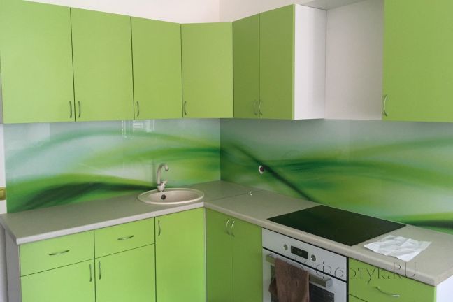 Скинали для кухни фото: зеленая абстракция, заказ #КРУТ-864, Зеленая кухня.