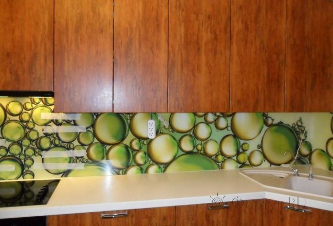 Фартук с фотопечатью фото: зеленые пузыри., заказ #S-1059, Коричневая кухня. Изображение 110514