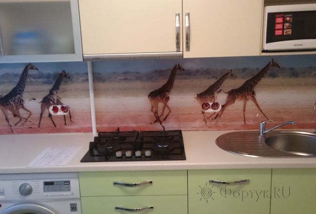 Скинали для кухни фото: жирафы, заказ #УТ-1962, Зеленая кухня. Изображение 147204