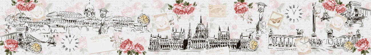 Скинали — Пудровые розы на фоне нарисованного города 