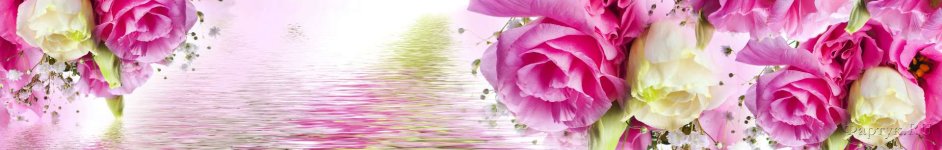 Скинали — Белые, розовые цветы на фоне водоема 