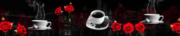Скинали — Красные розы и чашки кофе на фоне черно-белого города