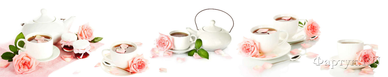 Скинали — Чайная пара и розы на белом фоне