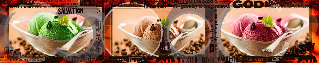 Скинали — Коллаж: кофейные зерна и шарика фруктового мороженого