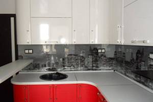 Скинали фото: черно-белая панорама ночного нью-йорка., заказ #SN-178, Красная кухня.