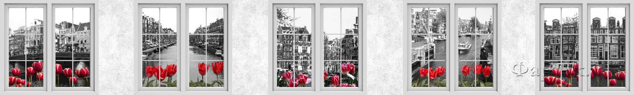 Скинали — Окна с видами города и красные тюльпаны