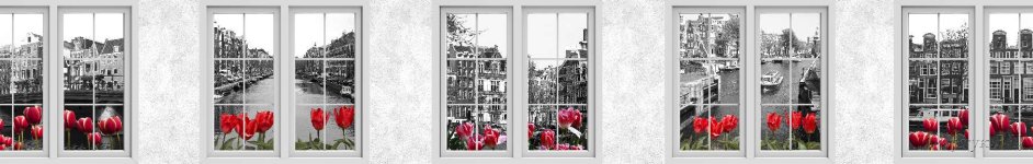 Скинали — Окна с видами города и красные тюльпаны