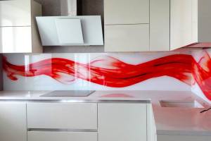 Фартук для кухни фото: красная волна, заказ #УТ-760, Белая кухня.