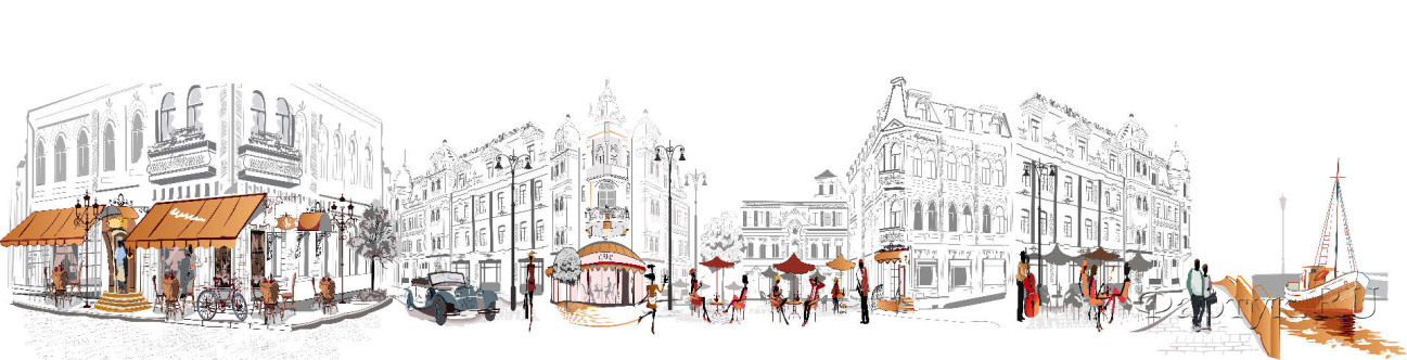 Скинали — Улица с красивыми зданиями и террасой кафе 