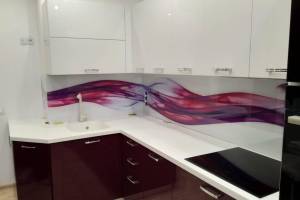 Фартук фото: абстрактная волна, заказ #ИНУТ-2996, Фиолетовая кухня.