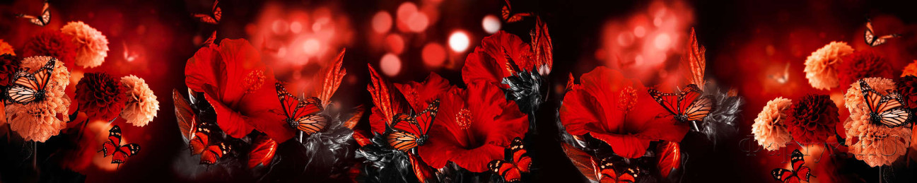 Скинали — Цветы и бабочки в черно-красных тонах 